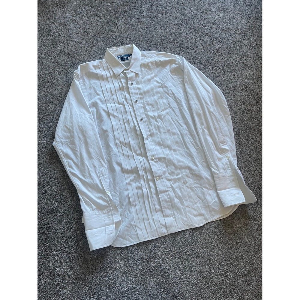 Mens Polo Ralph Lauren Tuxedo Shirt 16.5 35 White Good Pleated Bib Studs